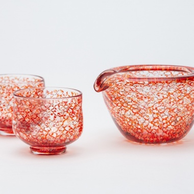作品写真「sake cup & katakuchi jug「Arabesque Rosso (赤蔓草)」」